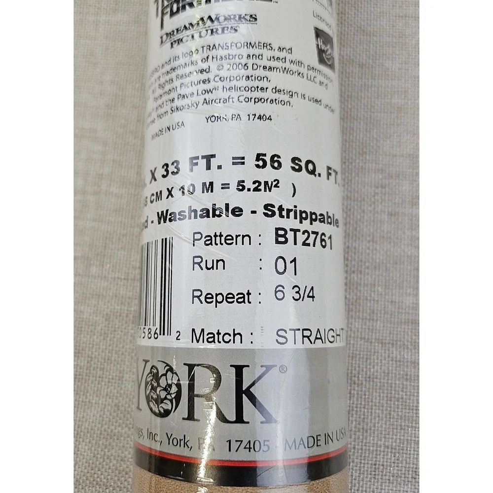 York Sure Strip Transformers Pre Pasted Washable Wallpaper Double Roll‎ BT2761
